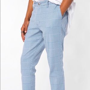 grey houndstooth plaid slim tapered pant